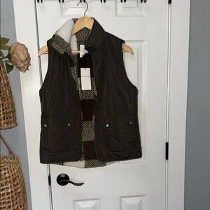 Quilted Sherpa-Lined Vest in Olive Green thread + supply